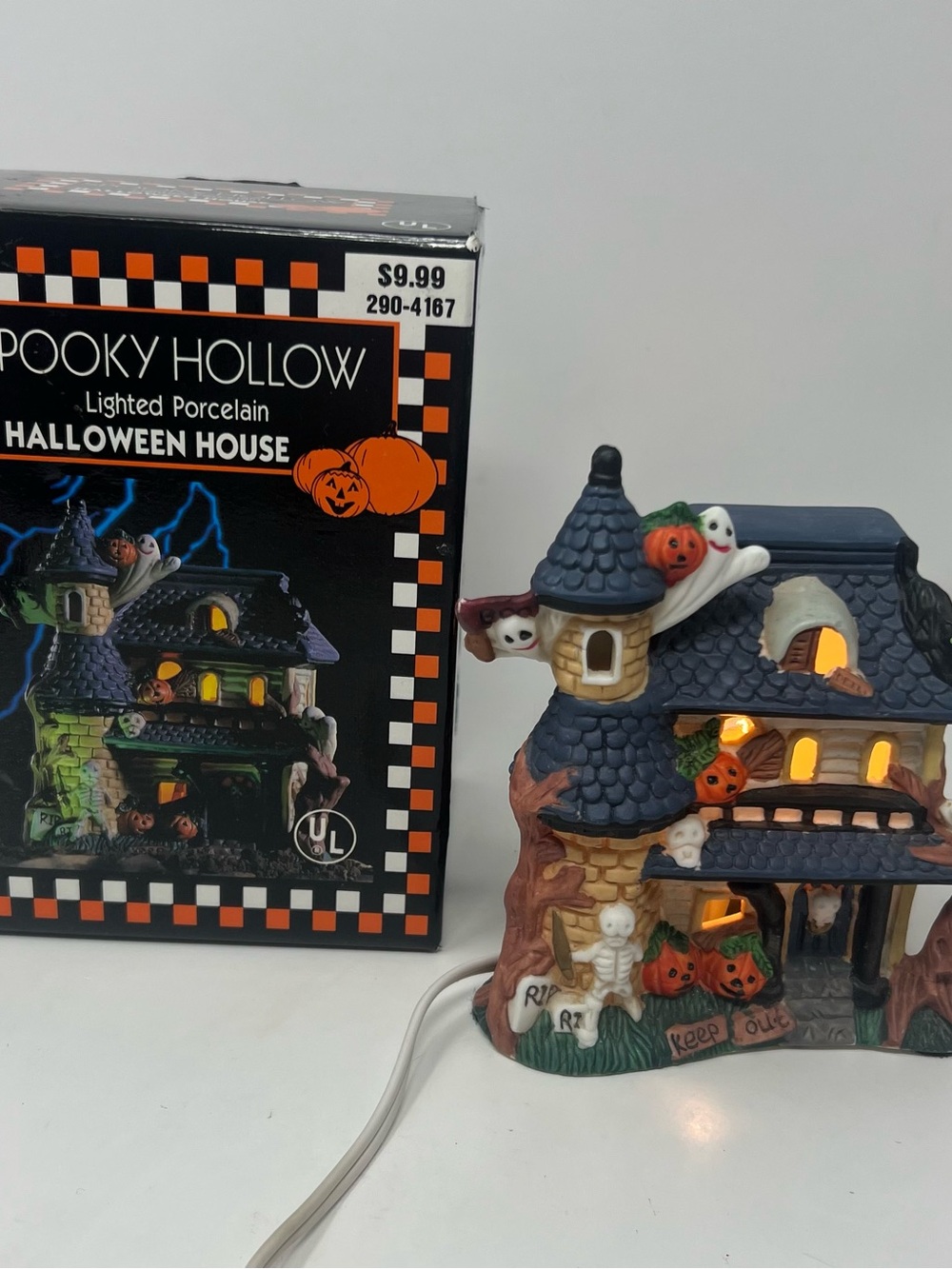 Spooky Hollow Lighted Porcelain Halloween House “Keep Out!” Vintage 1996 Ghosts